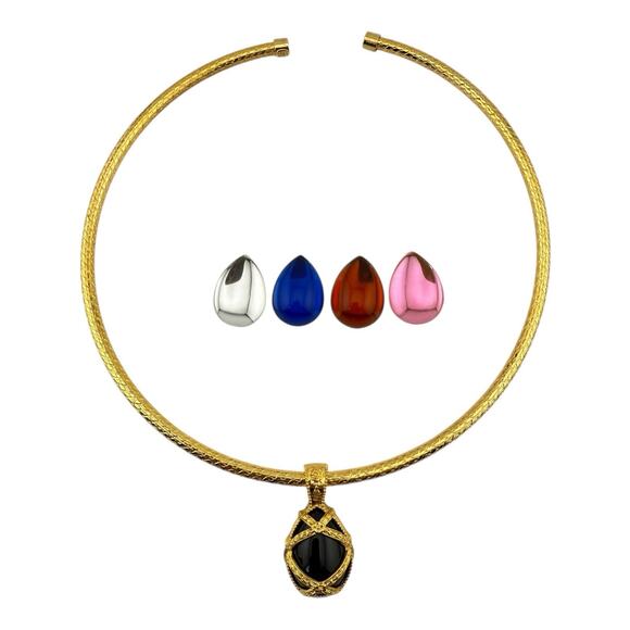 Joan Rivers Vintage Gold Plated Caged Changeable Slider Choker Necklace 16”-18” - Picture 2 of 5